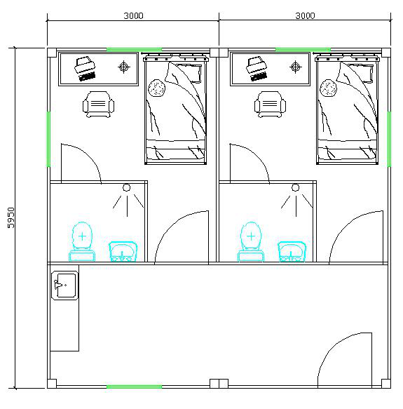 集装箱房带两个卧室两个卫生间