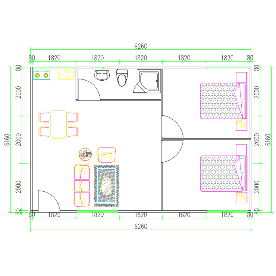 57m2 two bedrooms china cheap prefabricated house homes kits in algeria