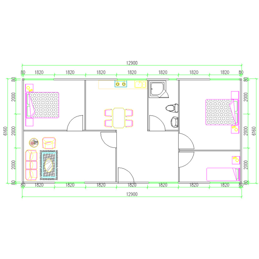 80m2 three bedrooms low cost guangzhou prefabricated house homes prices